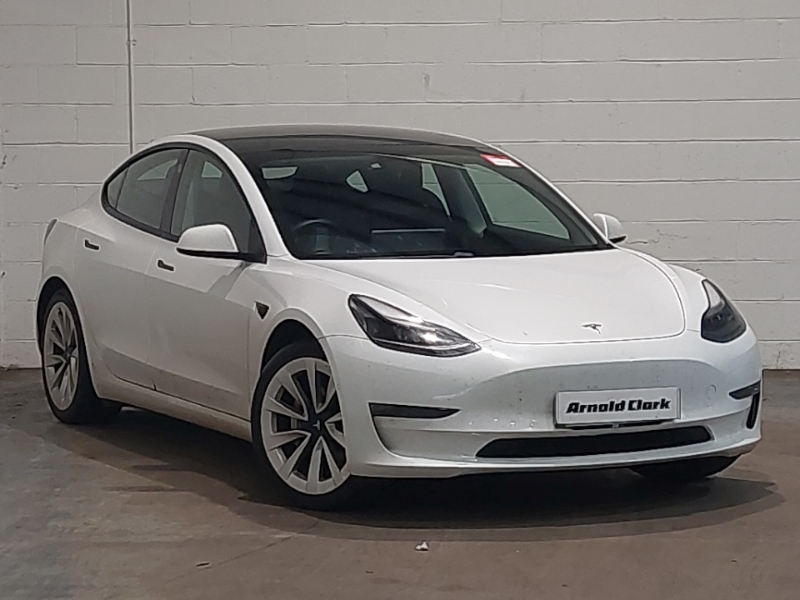 White Tesla Model 3 with white background