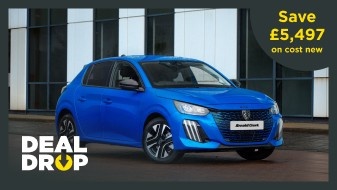 26-plate Peugeot 208 in blue with save £5,497 on cost new in yellow text