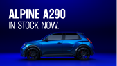 Alpine A290 face on with "In stock now" messaging.