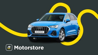 Blue Audi Q5 with Motorstore logo
