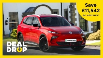 26-plate MGS5 EV in red with save £11,542 on cost new in black text 